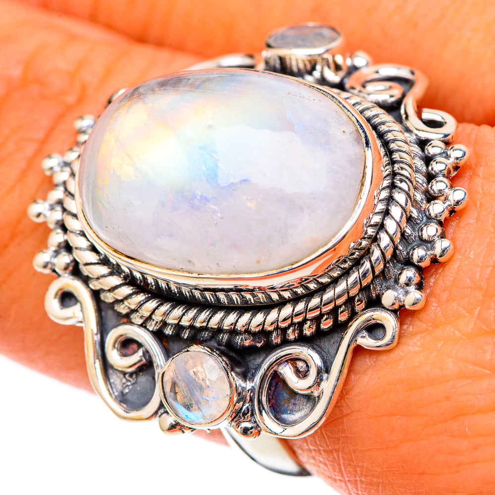 Rainbow Moonstone Rings handcrafted by Ana Silver Co - RING105303