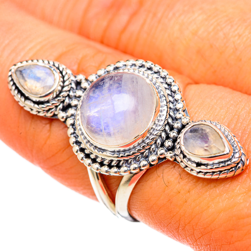 Rainbow Moonstone Rings handcrafted by Ana Silver Co - RING105305
