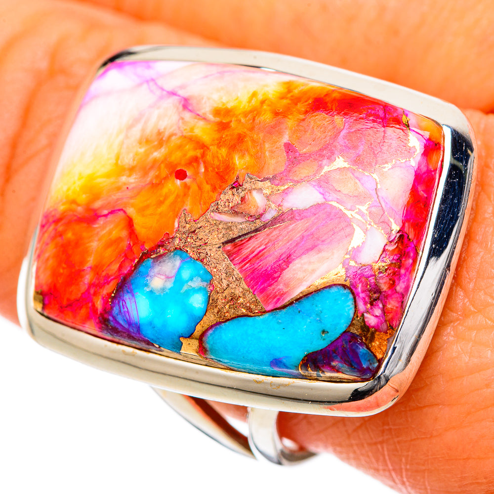 Kingman Pink Dahlia Turquoise Rings handcrafted by Ana Silver Co - RING105306