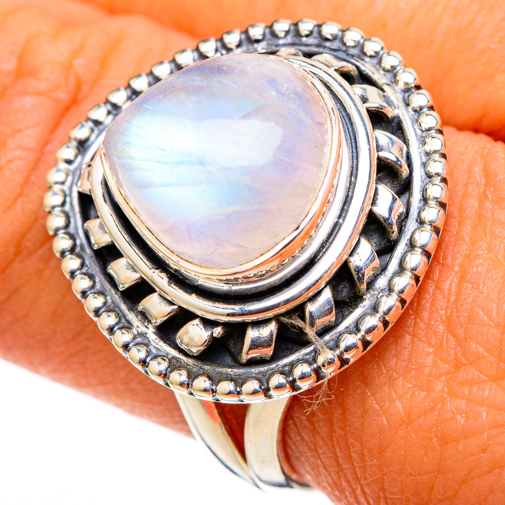 Rainbow Moonstone Rings handcrafted by Ana Silver Co - RING105346