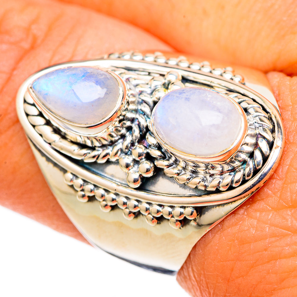 Rainbow Moonstone Rings handcrafted by Ana Silver Co - RING105348