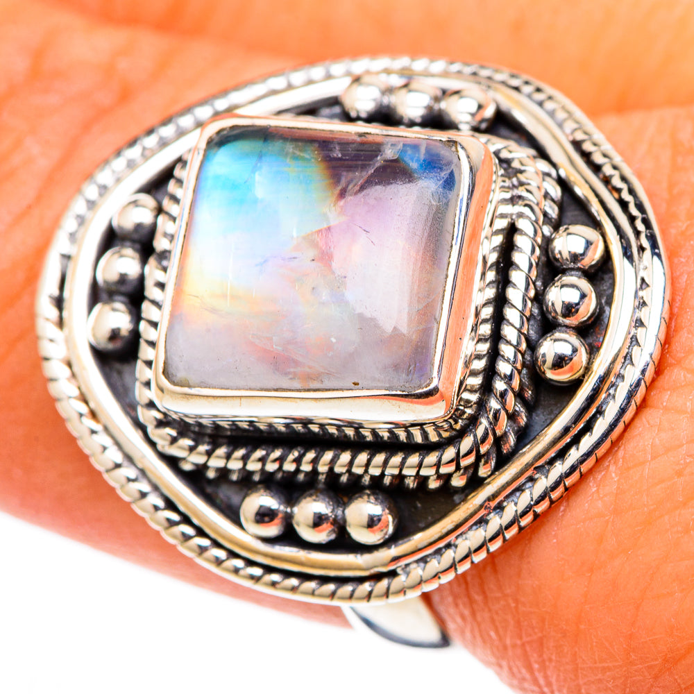 Rainbow Moonstone Rings handcrafted by Ana Silver Co - RING105349