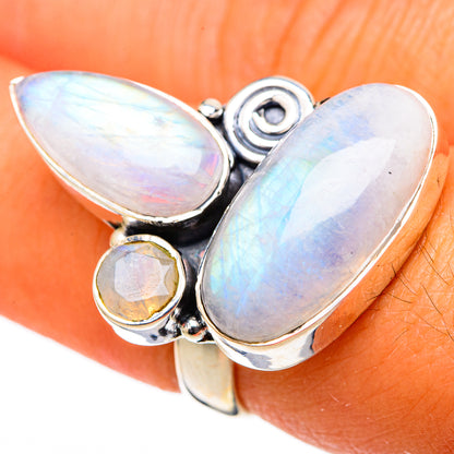 Rainbow Moonstone Rings handcrafted by Ana Silver Co - RING105385