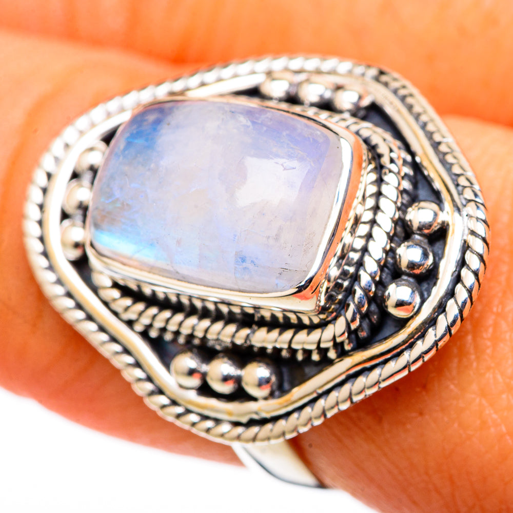 Rainbow Moonstone Rings handcrafted by Ana Silver Co - RING105386