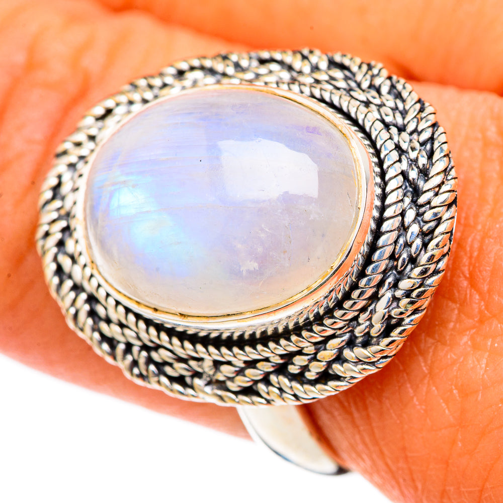 Rainbow Moonstone Rings handcrafted by Ana Silver Co - RING105427