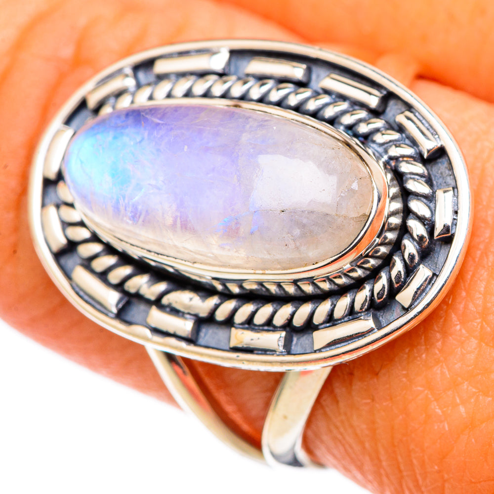 Rainbow Moonstone Rings handcrafted by Ana Silver Co - RING105428