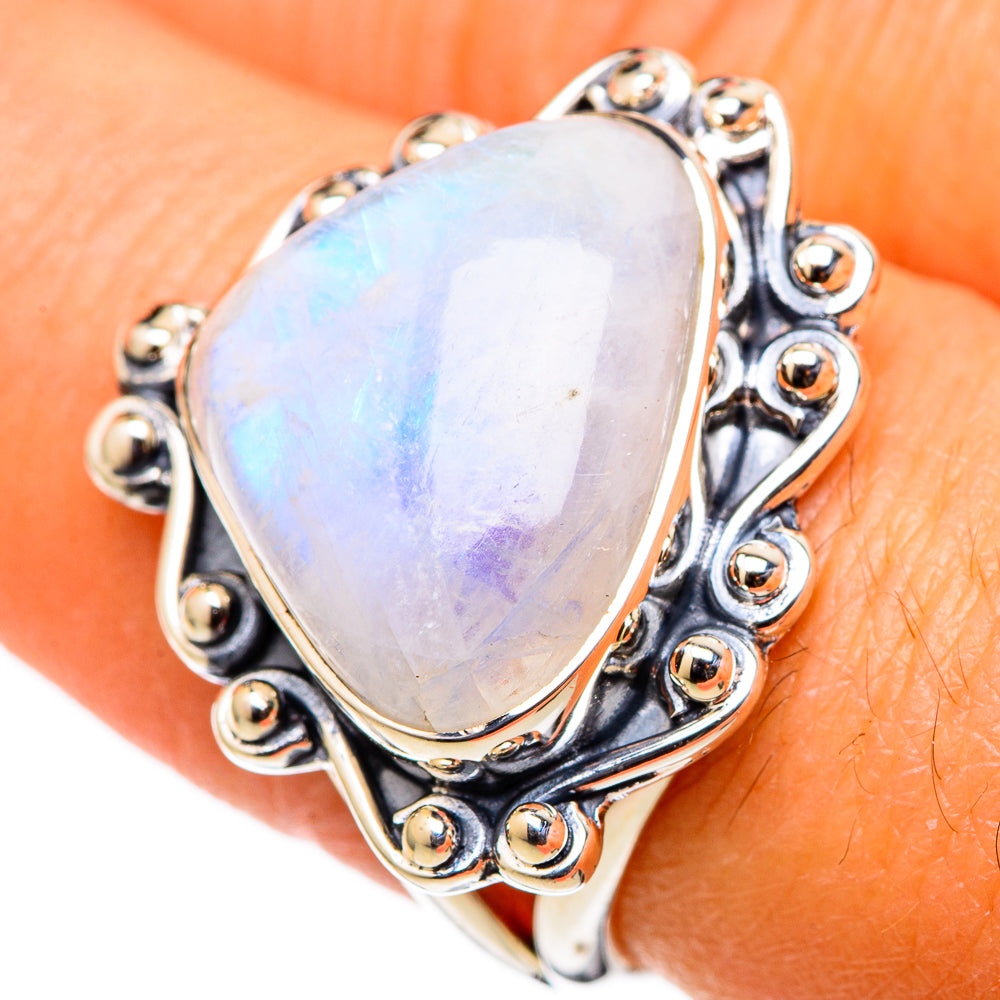 Rainbow Moonstone Rings handcrafted by Ana Silver Co - RING105429