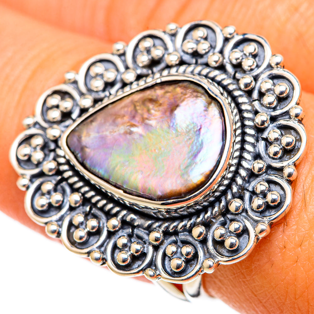 Titanium Mother Of Pearl Rings handcrafted by Ana Silver Co - RING105464
