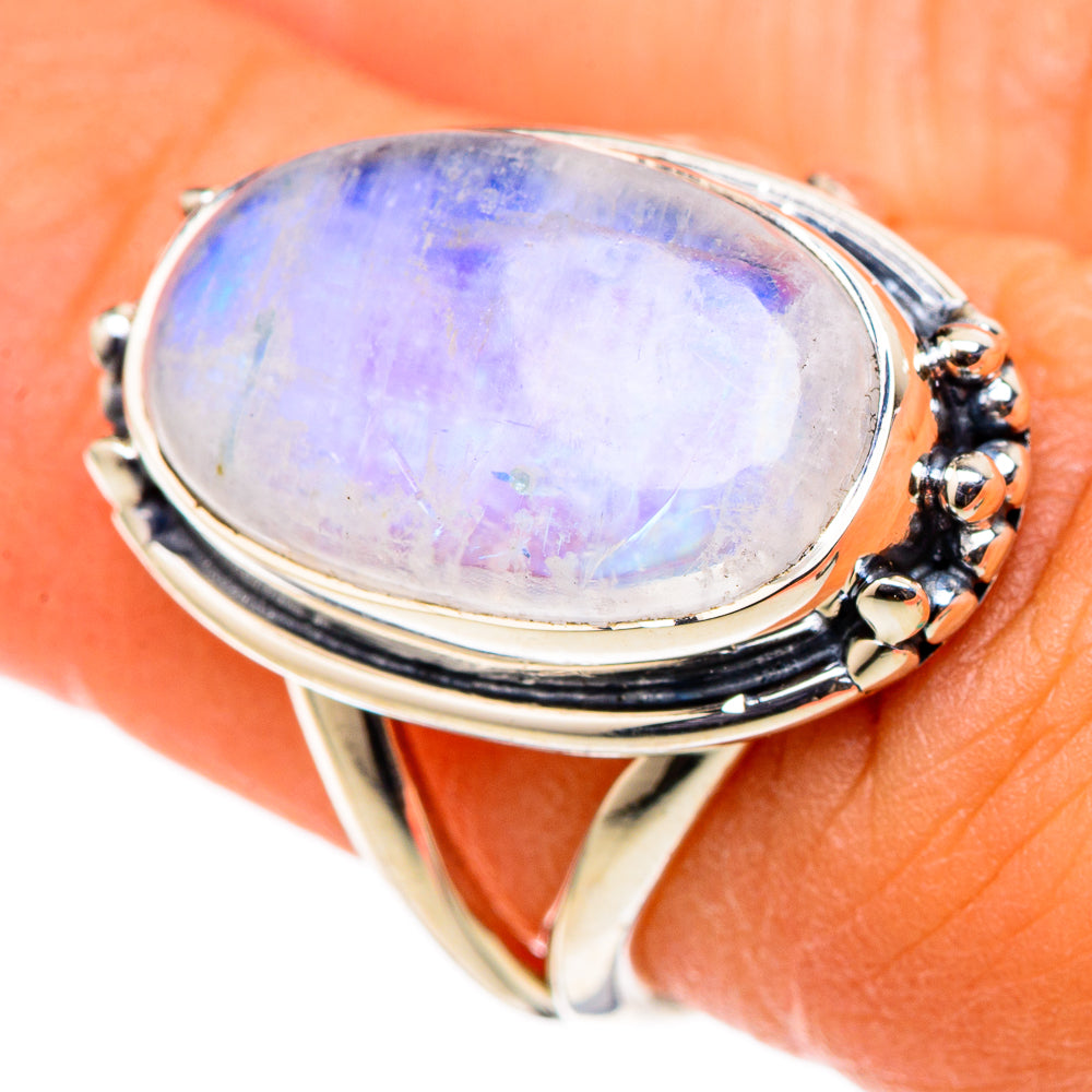 Rainbow Moonstone Rings handcrafted by Ana Silver Co - RING105469