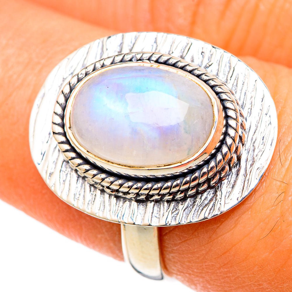 Rainbow Moonstone Rings handcrafted by Ana Silver Co - RING105470