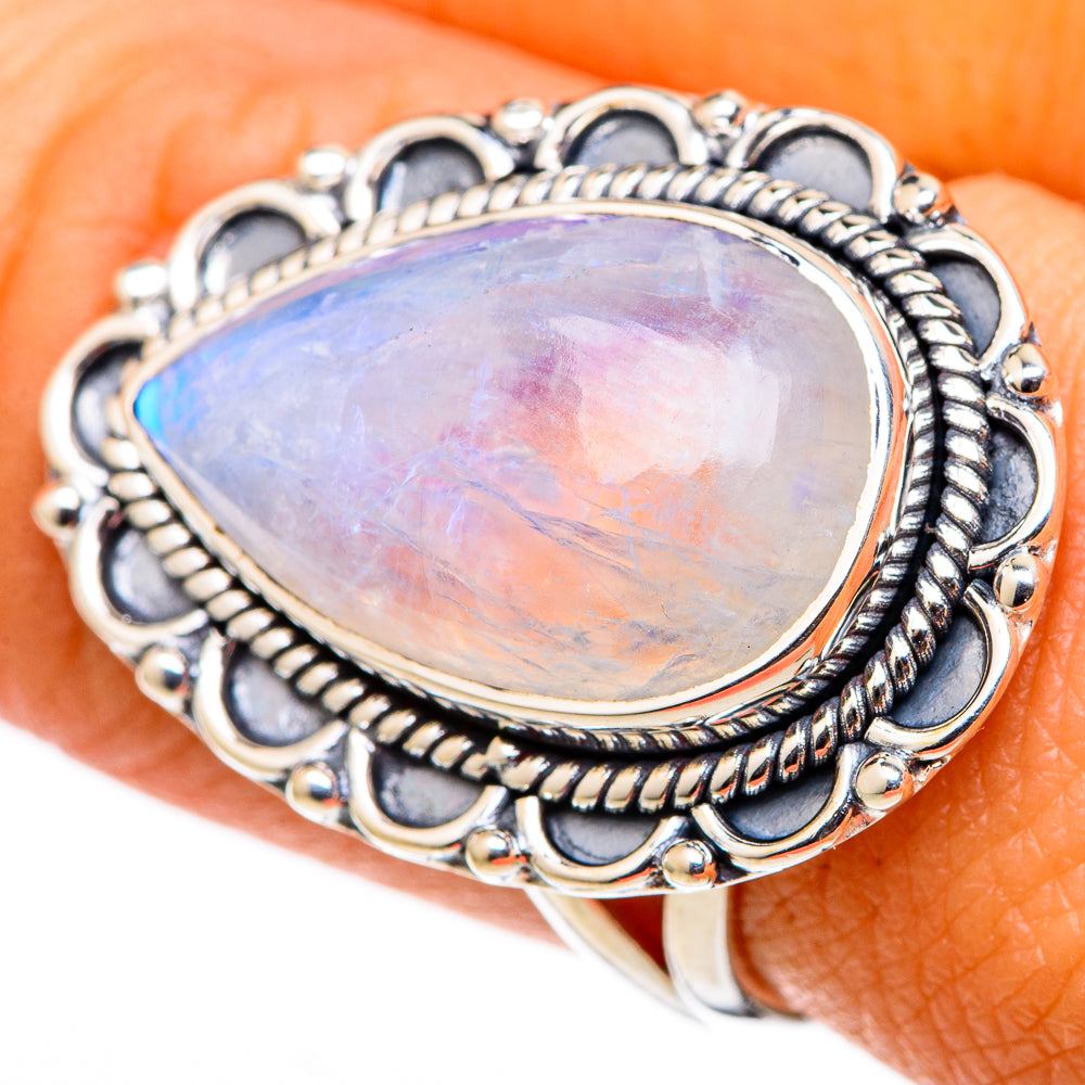 Rainbow Moonstone Rings handcrafted by Ana Silver Co - RING105471