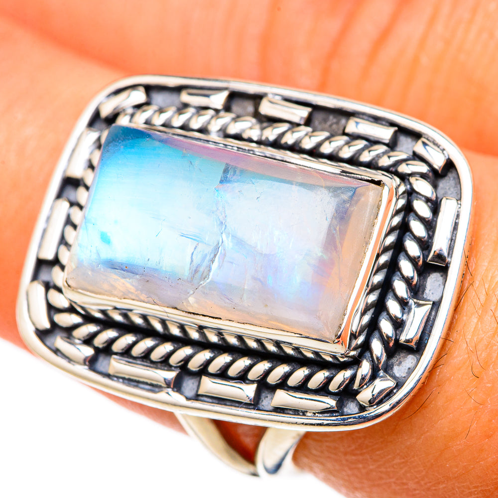 Rainbow Moonstone Rings handcrafted by Ana Silver Co - RING105472