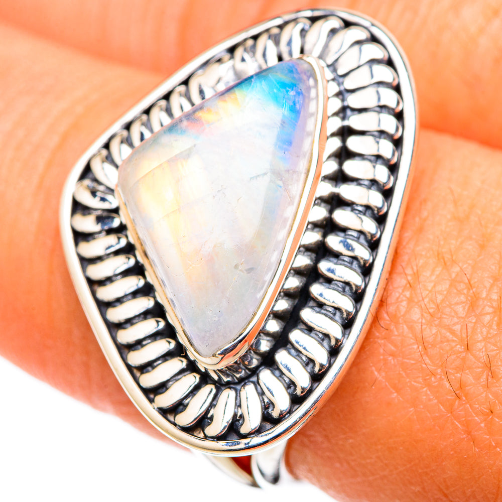 Rainbow Moonstone Rings handcrafted by Ana Silver Co - RING105508
