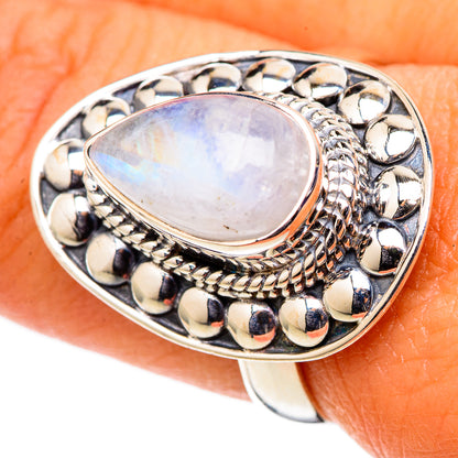 Rainbow Moonstone Rings handcrafted by Ana Silver Co - RING105509