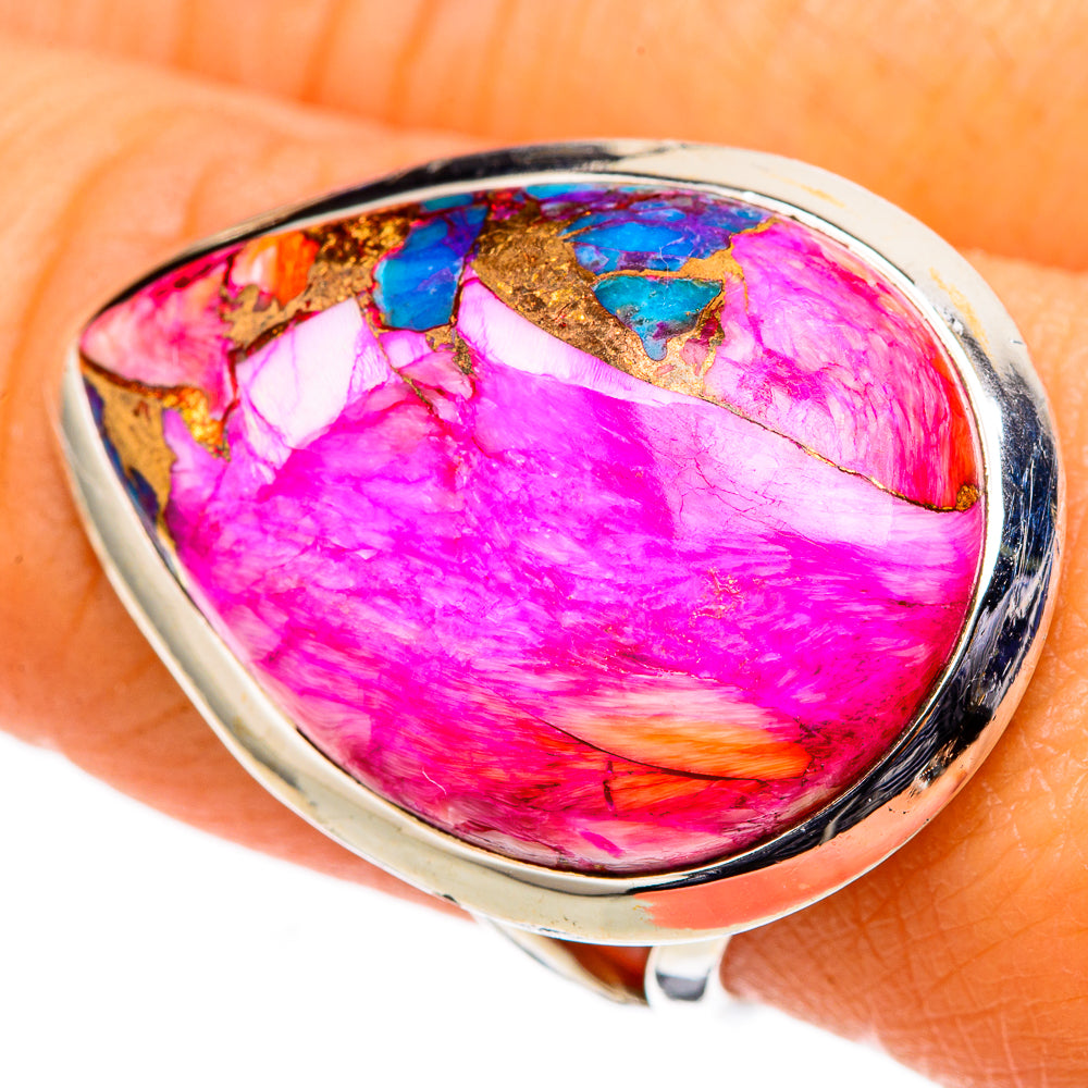 Kingman Pink Dahlia Turquoise Rings handcrafted by Ana Silver Co - RING105566
