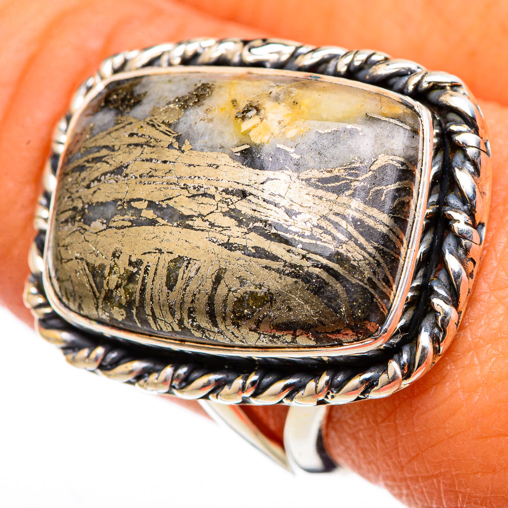 Pyrite Agate Rings handcrafted by Ana Silver Co - RING105601