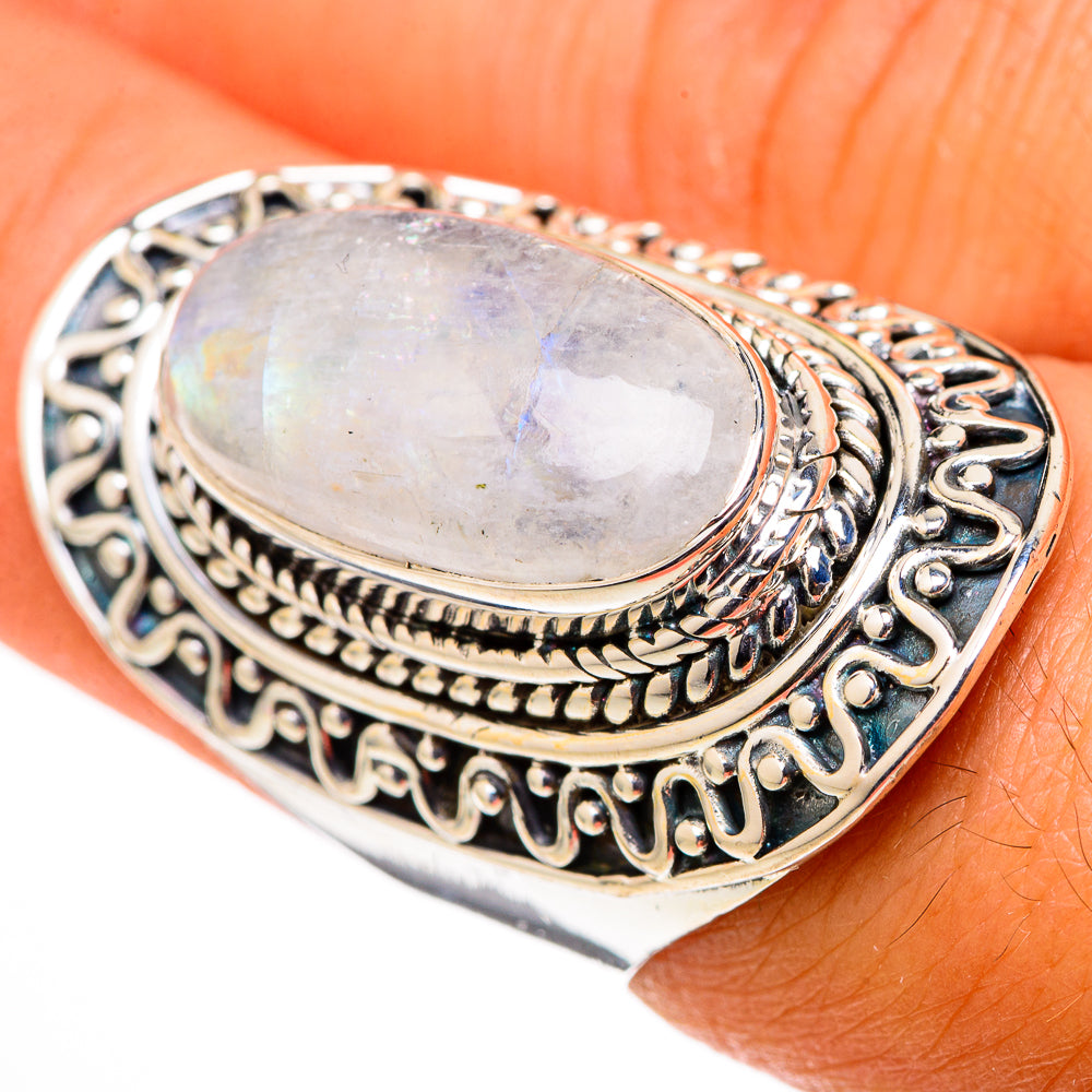 Rainbow Moonstone Rings handcrafted by Ana Silver Co - RING105606