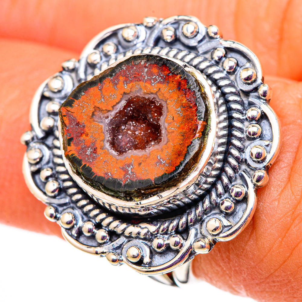 Red Geode Slice Rings handcrafted by Ana Silver Co - RING105631