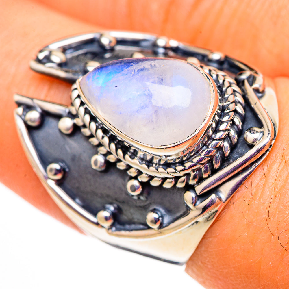 Rainbow Moonstone Rings handcrafted by Ana Silver Co - RING105646