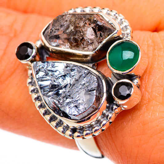 Shungite, Herkimer Diamond, Green Onyx, Black Onyx Rings handcrafted by Ana Silver Co - RING105648