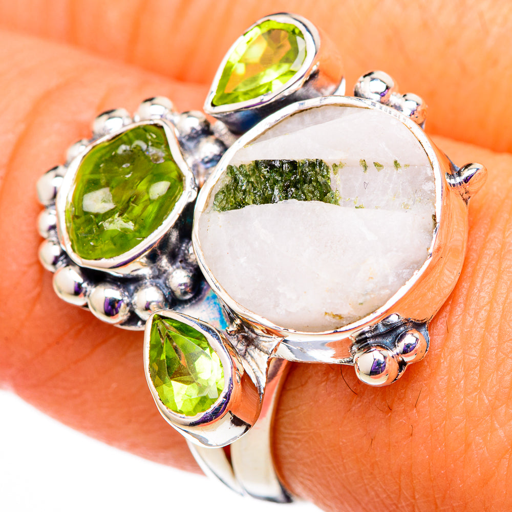 Green Tourmaline In Quartz, Peridot Rings handcrafted by Ana Silver Co - RING105661