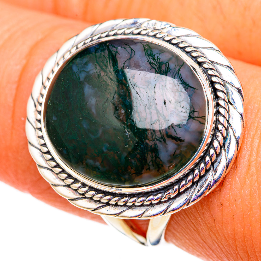 Green Moss Agate Rings handcrafted by Ana Silver Co - RING105663
