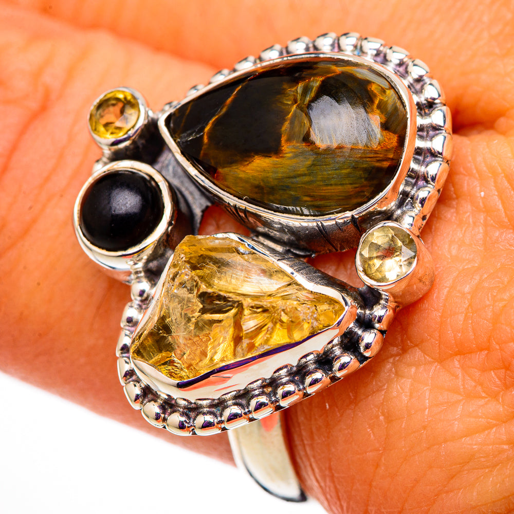 Pietersite, Citrine, Black Onyx Rings handcrafted by Ana Silver Co - RING105677