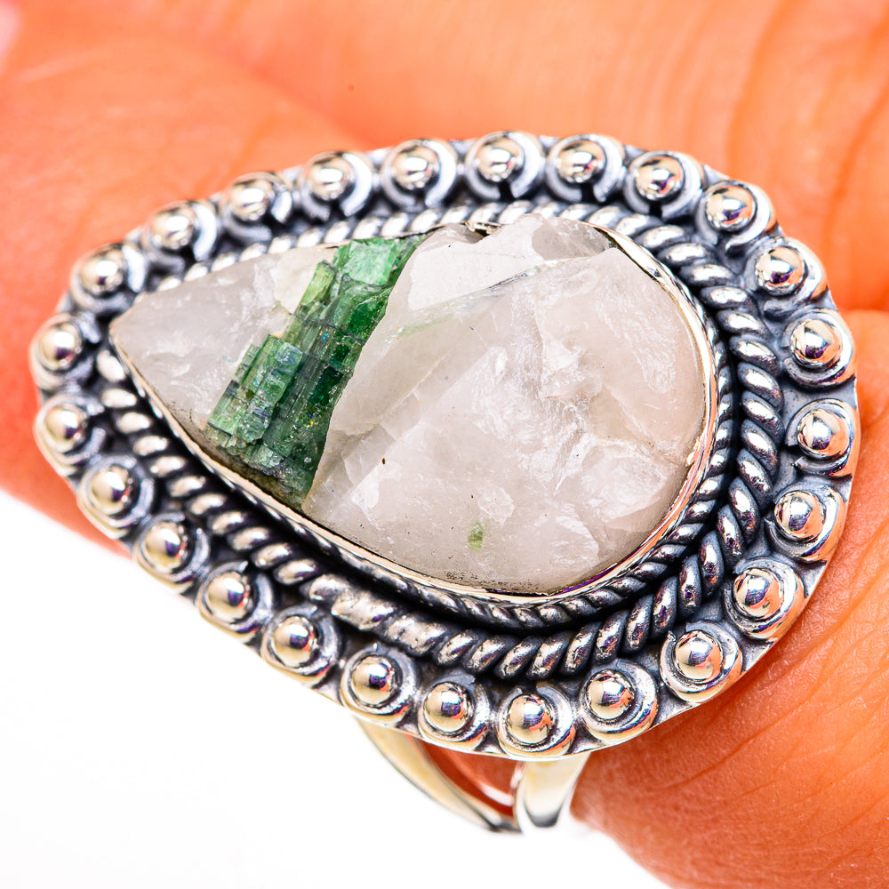 Green Tourmaline In Quartz Rings handcrafted by Ana Silver Co - RING105680