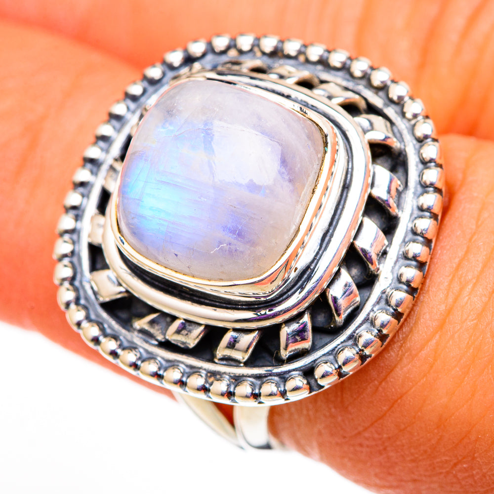 Rainbow Moonstone Rings handcrafted by Ana Silver Co - RING105681