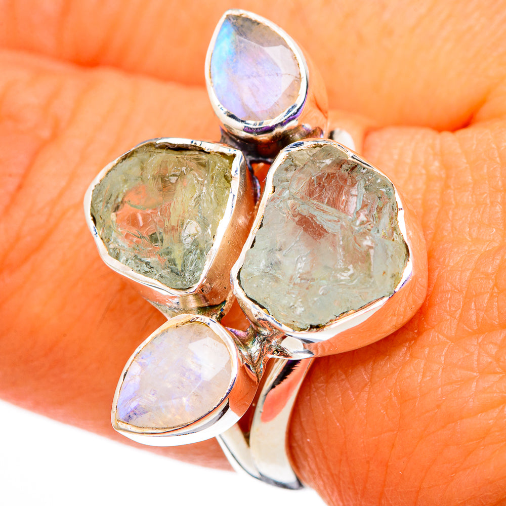 Aquamarine, Rainbow Moonstone Rings handcrafted by Ana Silver Co - RING105689