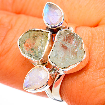 Aquamarine, Rainbow Moonstone Rings handcrafted by Ana Silver Co - RING105689