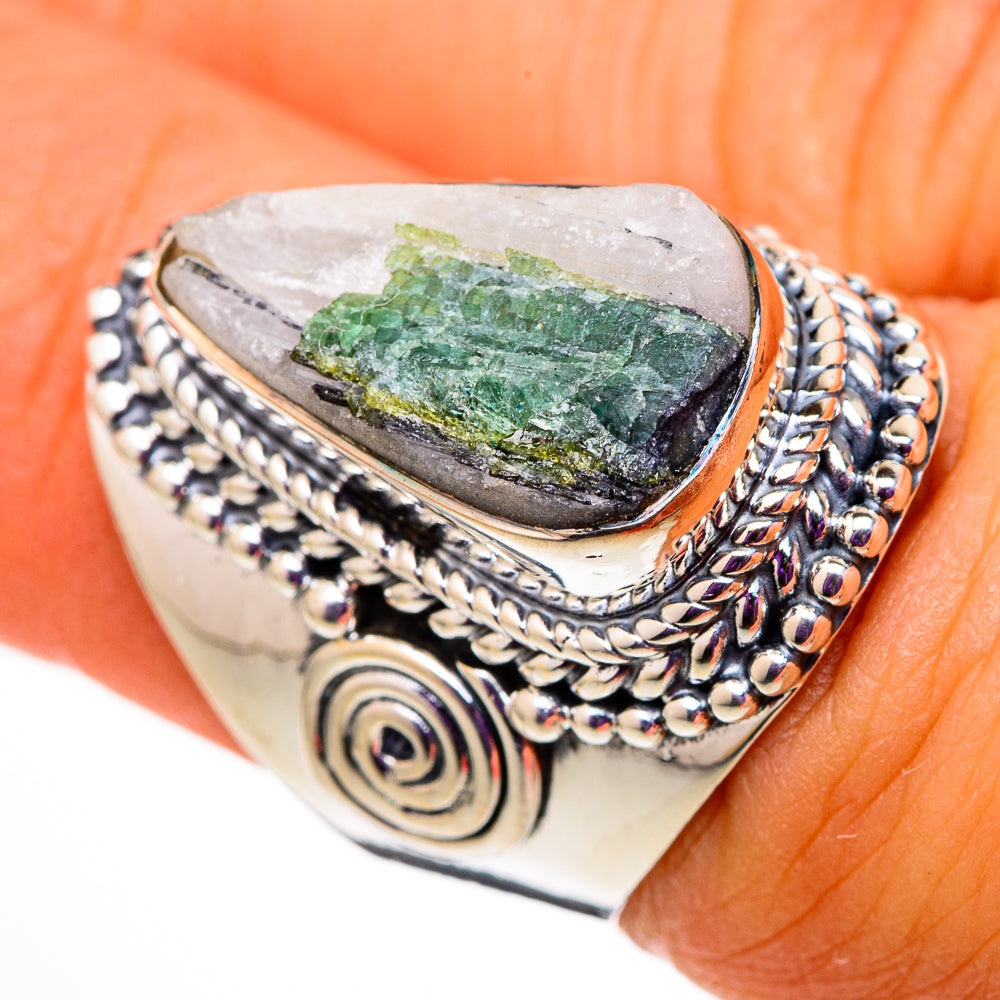 Green Tourmaline In Quartz Rings handcrafted by Ana Silver Co - RING105693