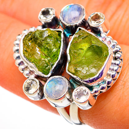 Peridot, Rainbow Moonstone, White Quartz Rings handcrafted by Ana Silver Co - RING105694
