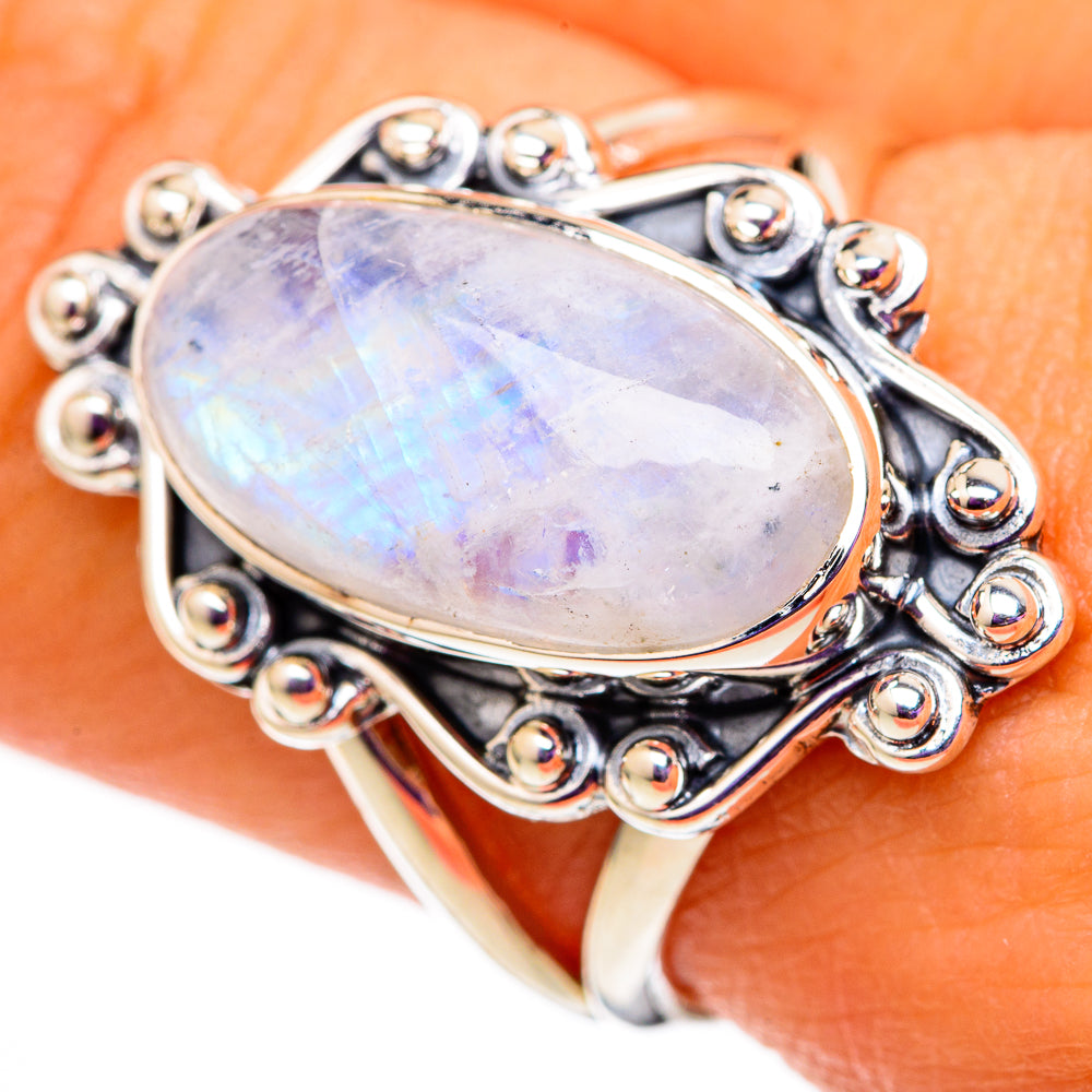 Rainbow Moonstone Rings handcrafted by Ana Silver Co - RING105715