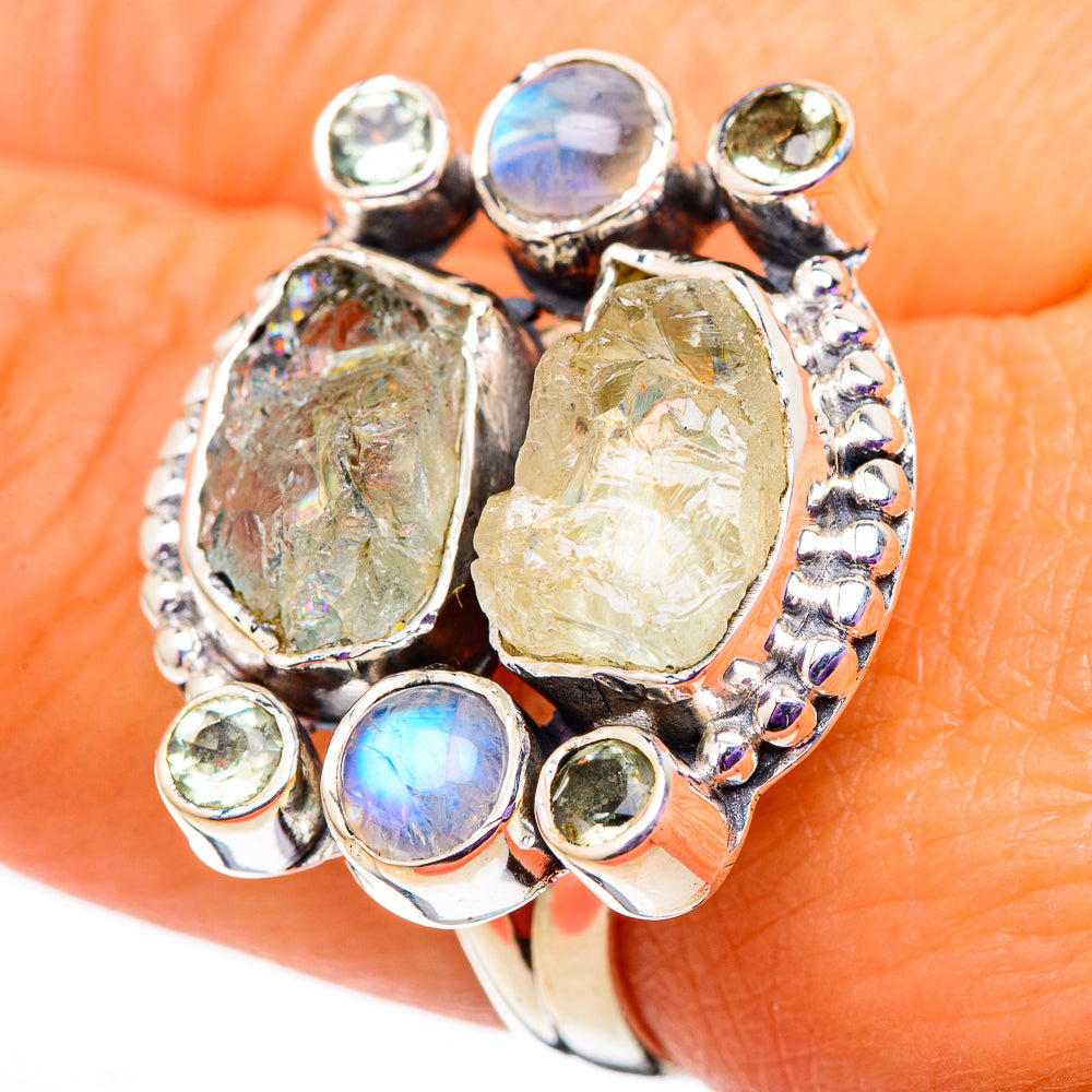 Aquamarine, Rainbow Moonstone, White Quartz Rings handcrafted by Ana Silver Co - RING105721