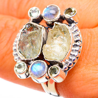 Aquamarine, Rainbow Moonstone, White Quartz Rings handcrafted by Ana Silver Co - RING105721