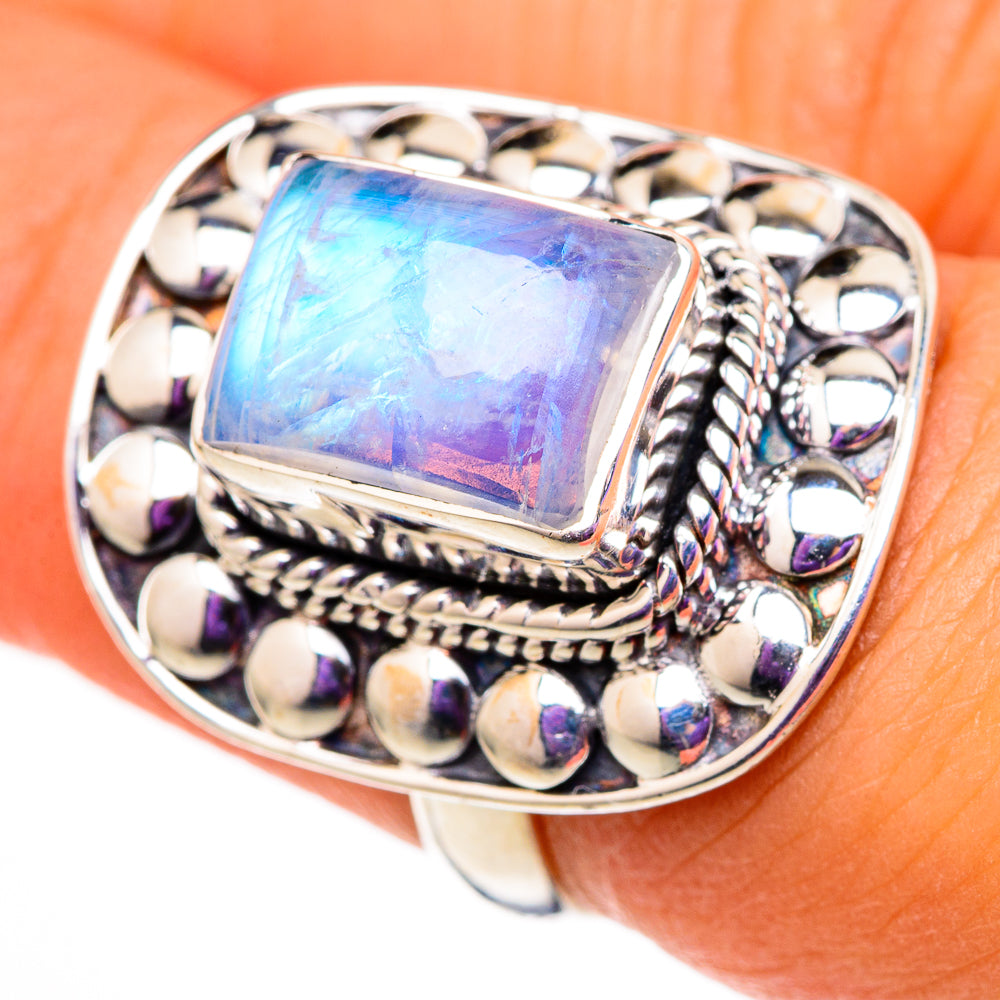 Rainbow Moonstone Rings handcrafted by Ana Silver Co - RING105741