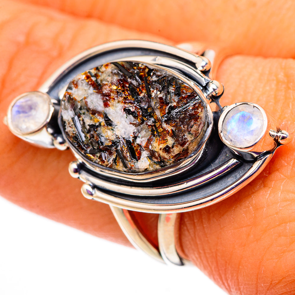 Astrophyllite, Rainbow Moonstone Rings handcrafted by Ana Silver Co - RING105759