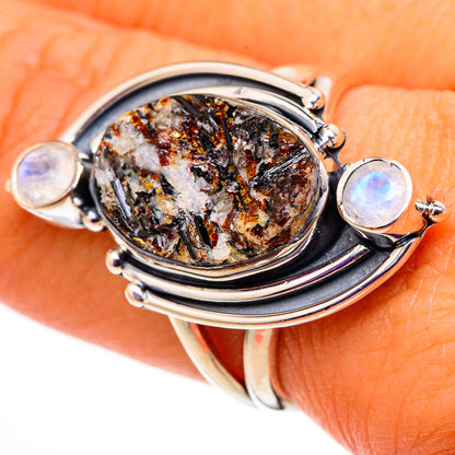Astrophyllite, Rainbow Moonstone Rings handcrafted by Ana Silver Co - RING105759