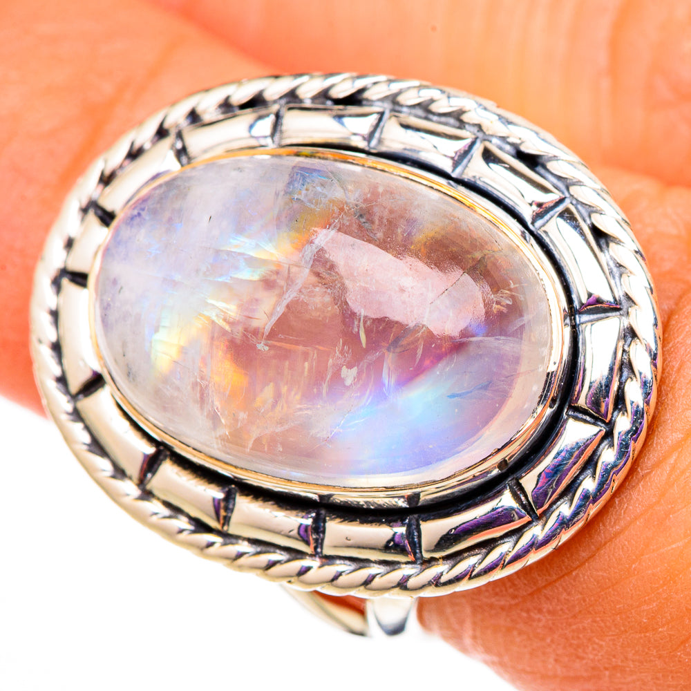 Rainbow Moonstone Rings handcrafted by Ana Silver Co - RING105771