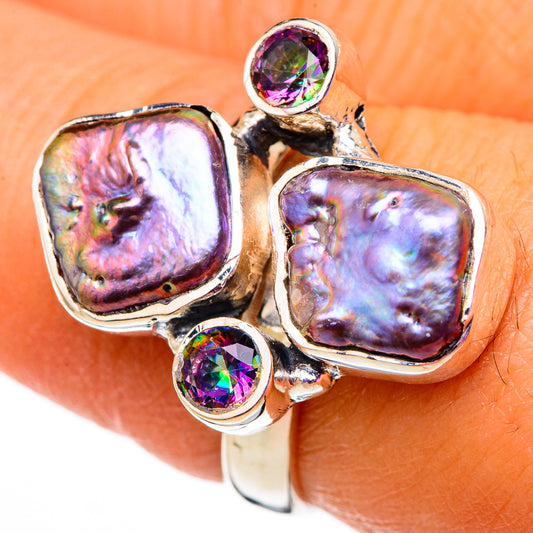 Titanium Mother Of Pearl, Mystic Topaz Rings handcrafted by Ana Silver Co - RING105791