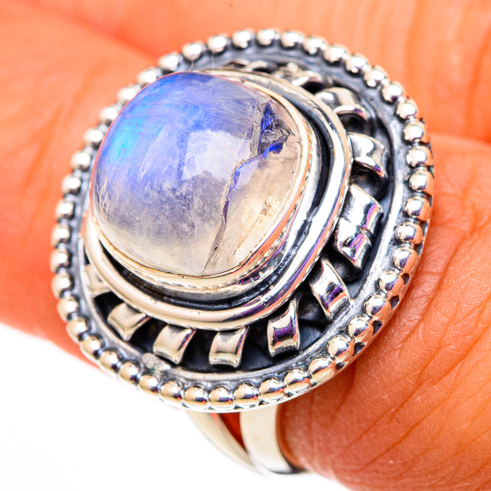 Rainbow Moonstone Rings handcrafted by Ana Silver Co - RING105799