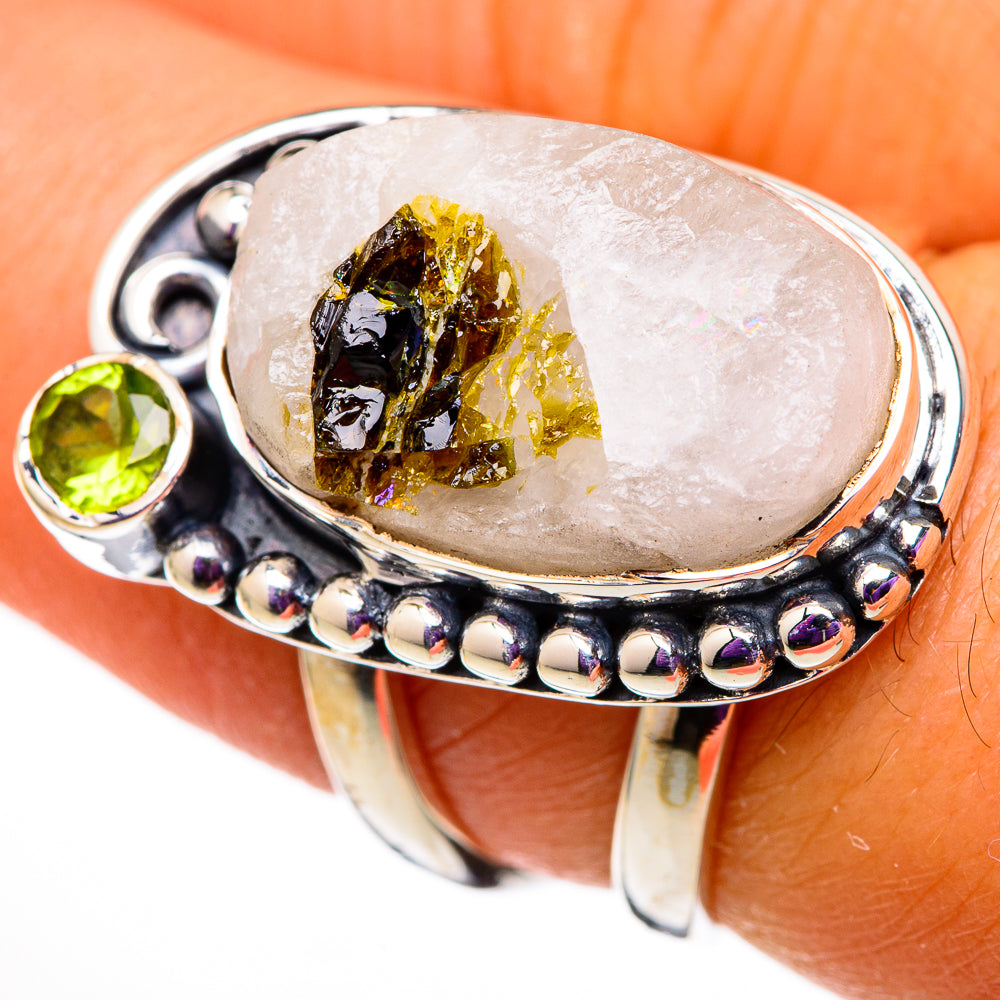 Green Tourmaline In Quartz, Peridot Rings handcrafted by Ana Silver Co - RING105808