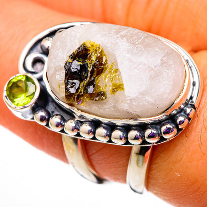 Green Tourmaline In Quartz, Peridot Rings handcrafted by Ana Silver Co - RING105808