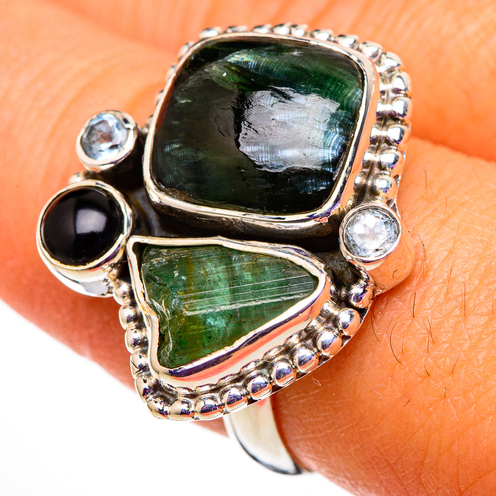 Seraphinite, Chrome Diopside, Black Onyx, Blue Topaz Rings handcrafted by Ana Silver Co - RING105809
