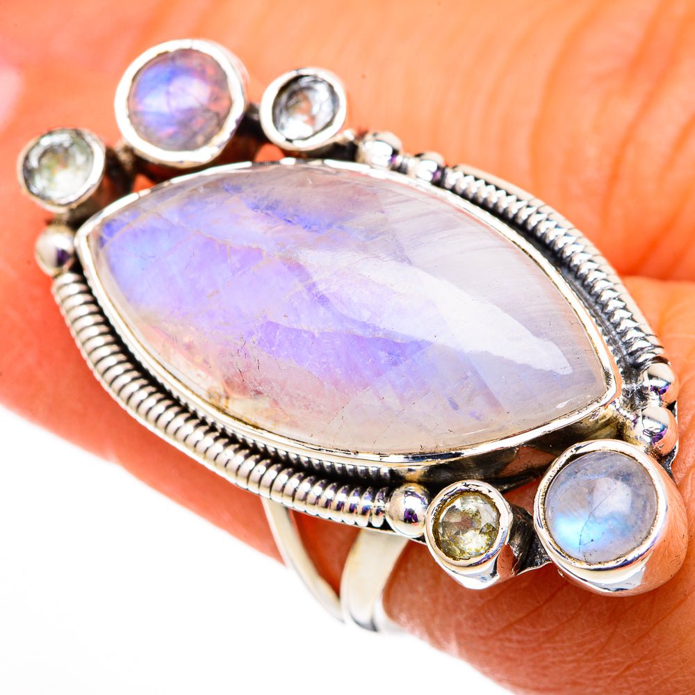 Rainbow Moonstone Rings handcrafted by Ana Silver Co - RING105842