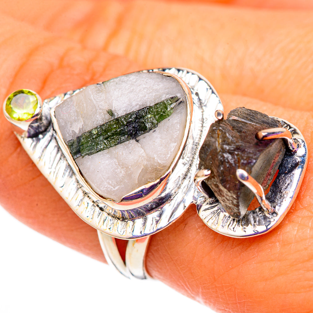 Green Tourmaline In Quartz, Labradorite, Peridot Rings handcrafted by Ana Silver Co - RING105884