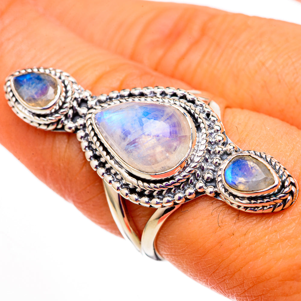 Rainbow Moonstone Rings handcrafted by Ana Silver Co - RING105925