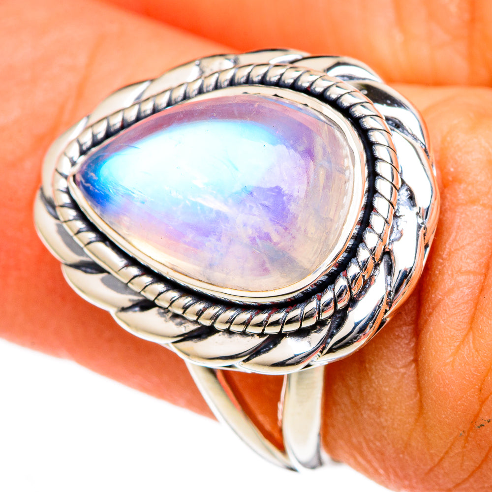 Rainbow Moonstone Rings handcrafted by Ana Silver Co - RING105960