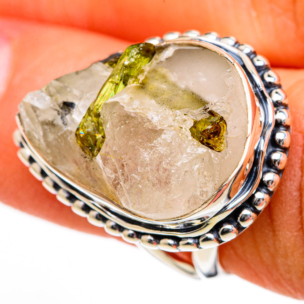 Green Tourmaline In Quartz Rings handcrafted by Ana Silver Co - RING105978